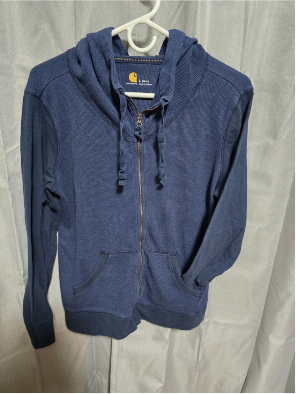 Women's Carhartt Waffle Knit Zip-Up Hoodie Blue Size L (12-14)